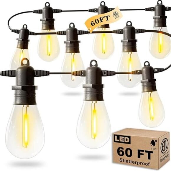 60FT LED Outdoor String Lights with 16+1 Edison Shatterproof IP65 Waterproof - Picture 7 of 7